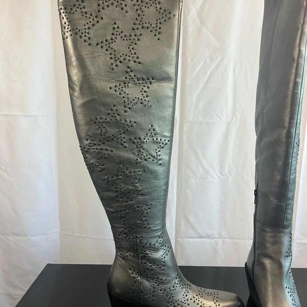 NASTY GAL, Genuine Leather, Gun Metal, Star studded Over the knee high Boots - Picture 5 of 14